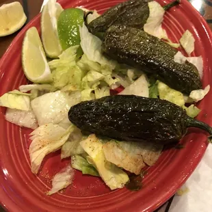 Chile toreadors - grilled jalapeños. Bringing the heat. Sooo good.