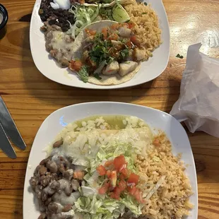 Crab enchiladas meal and fish taco meal!  So good!