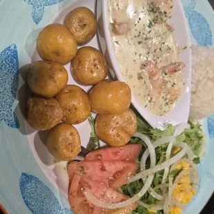 Supposedly, Tostones with Camarones al ajillo