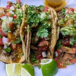 Steak, pork and chicken tacos