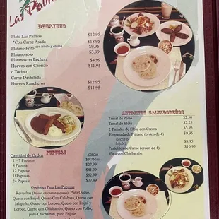 Menu - pupusas / antojitos Salvadoreños / desayuno