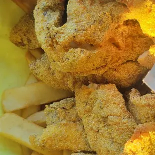 Big portion.  Snapper and fries Family size.