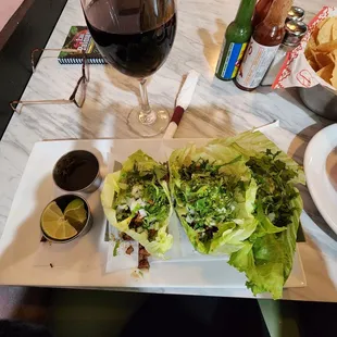 Lettuce tacos, rib eye
