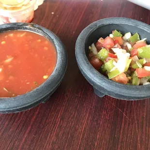 The two salsas mild and hot