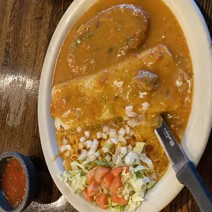 #8 Combo Standard (cheese enchilada, a smothered beef burrito and Chile relleno)