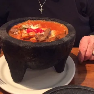 Molcajete today at lunch - 3 different kinds - the best in town!!!!