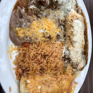 Combo plate. Burrito, enchilada and chili releno.
