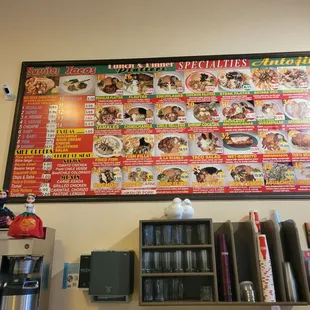 a menu on the wall