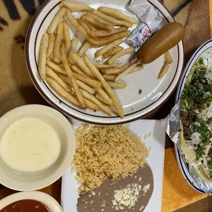 Kids corn dog and fries