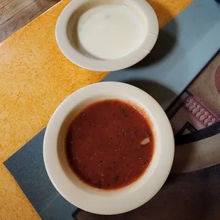 The queso and salsa that come with the chips.