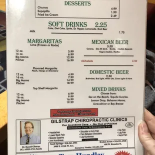Updated menu with current prices.