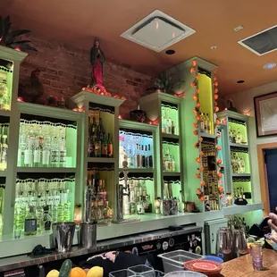 Sitting at the bar, and air-conditioned room