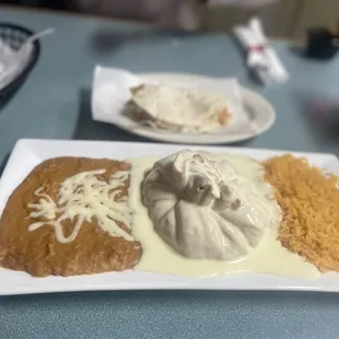 Chicken Chimichanga and shrimp taco behind it