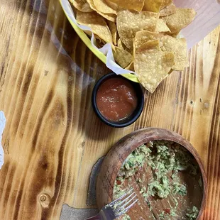 Chips, salsa and fresh guacamole.