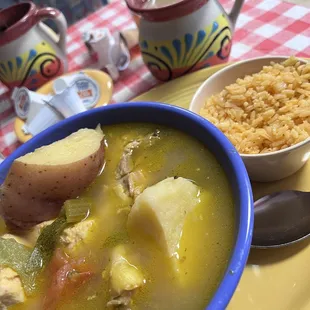 Caldo de Pollo with cup of hot coffee.