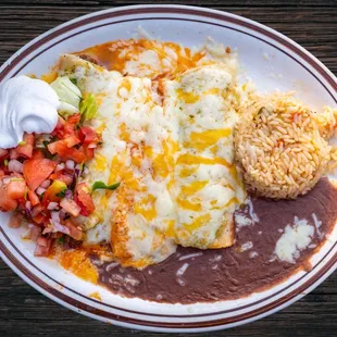 3. Trio Enchilada Combo. Tasty. Cheese, chicken, and beef.