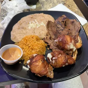Carne Asada and Bacon Wrapped Shrimp