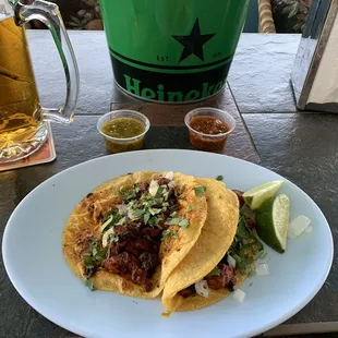Tacos al pastor and ice cold modelo. Life is good!