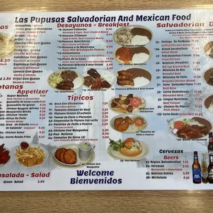 Menú pg  (Breakfast, Pupusas,  Appetizeds, Salvadoran Dishes)