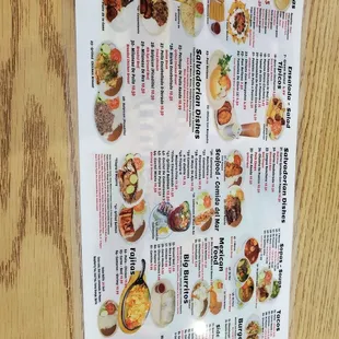 the menu for the restaurant