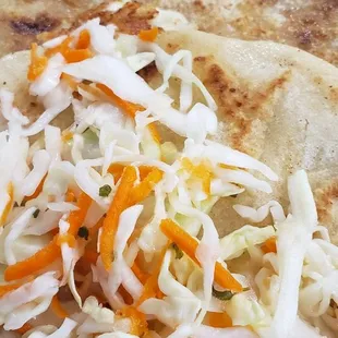 Chicharone, frijole and queso pupusas.