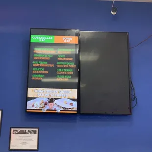 a menu on the wall