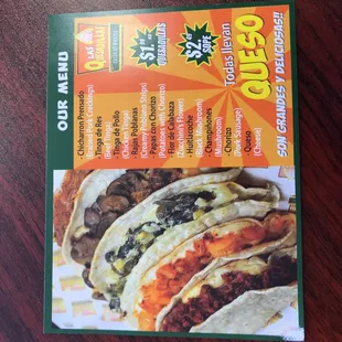 a menu for a mexican restaurant
