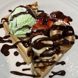 Waffles with icecream &amp; fruit