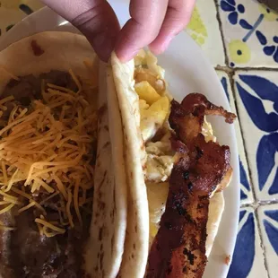 Bean and cheese &amp; Potato and Egg with bacon!!!