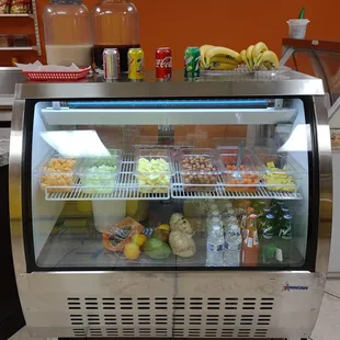 Fruits and beverages on display