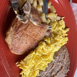 Pork chop and egg plate