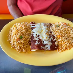 Beef enchiladas with chipotle sauce..double rice
