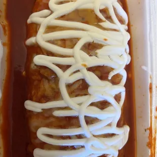 Wet burrito, sauce is super delicious but spicy