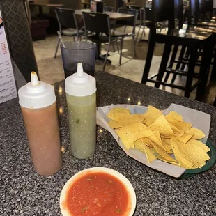 The spicy orange bottle salsa is my fave