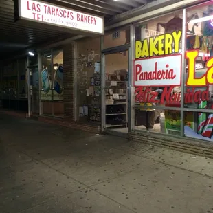 a storefront at night