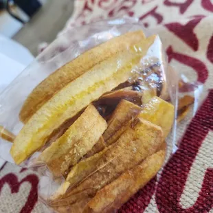 What I thought were corn chip strips, were my tajadas upon closer inspection.