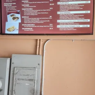 a menu and information board
