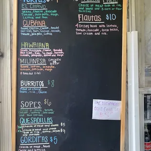 a menu on a blackboard