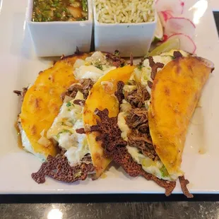 Berrian Quesa Tacos with a dipping sauce. Extraordinary!