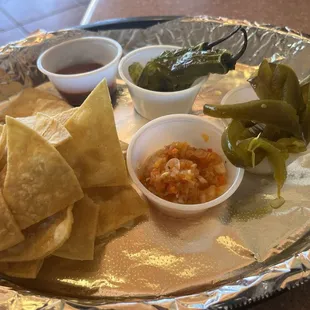 Chile torreado and pickled jalapeños