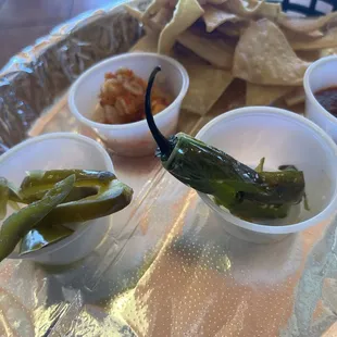 Chile torreado Mexican city style on right