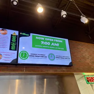 a menu on a large screen