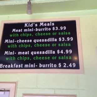 a menu on the wall