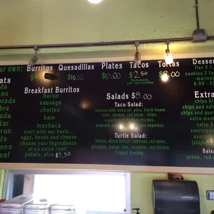 a menu on the wall