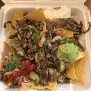 Steak nachos; delicious!