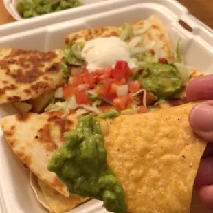 Quesadilla Supreme &amp; chips with Guacamole Salad