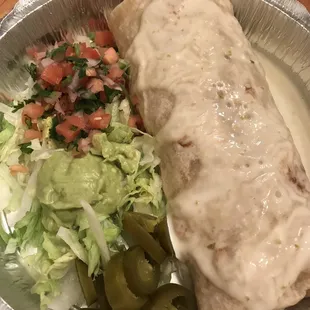 Steak burrito with pico &amp; guacamole salad