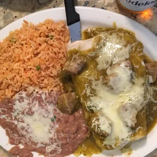 Burrito Mojado with chili verde.