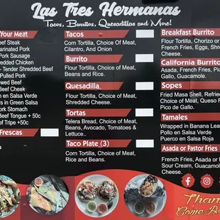 the menu for the restaurant