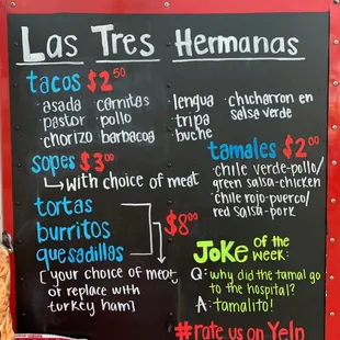 a menu on a red truck